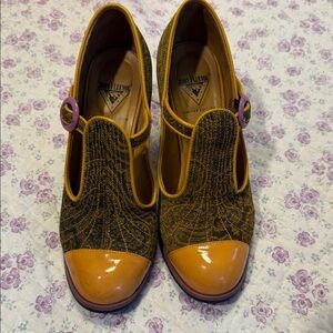John Fluevog Mustard & Purple Mary Jane Heels